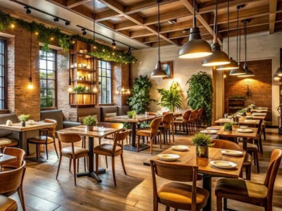Warm, rustic restaurant interior in South Florida that requires expert fort lauderdale commercial plumbing and regular Sewer Line Inspections to prevent kitchen drainage issues.