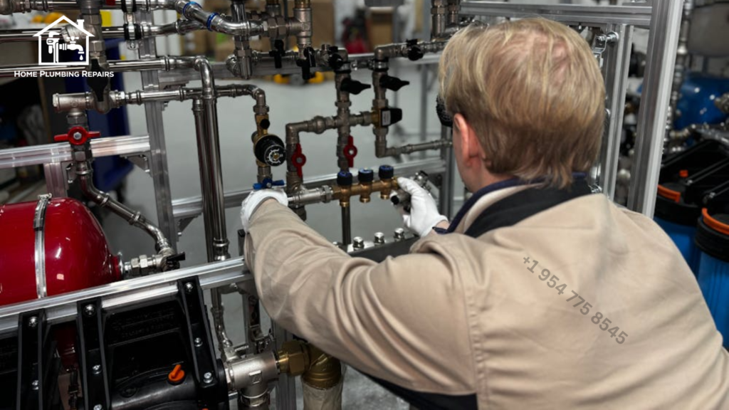 A technician from Right Water Heater Services performing a professional inspection and manifold adjustment on a high-efficiency water heating system.